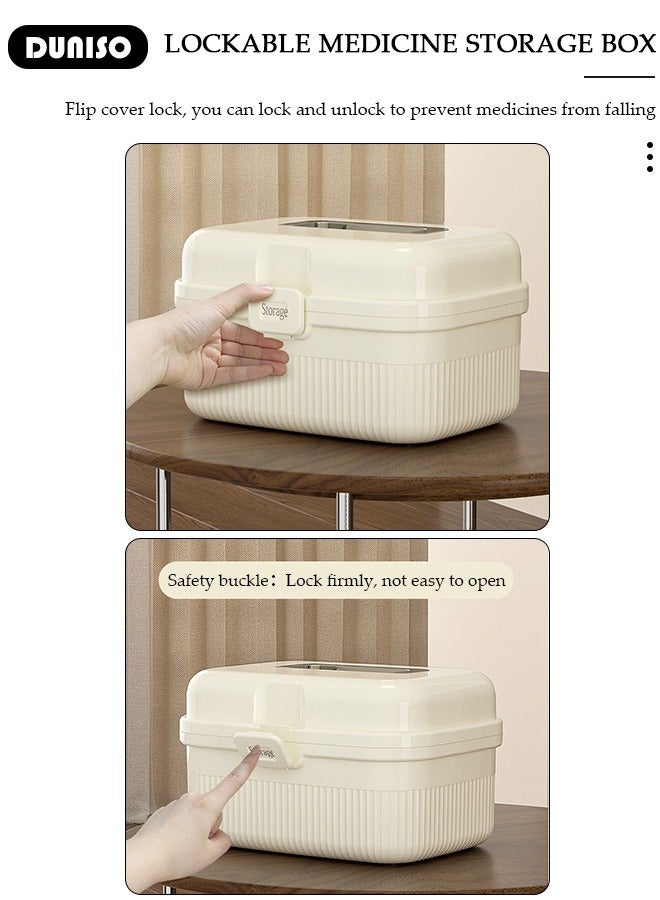 DUNISO Family Medicine Storage Box Container, 2 Layers First Aid Box Organizer with Locking Lid Handle, Multipurpose Durable Craft Tool Case Plastic Professional Emergency Bin for Home Travel Car Camping Office - Image 5
