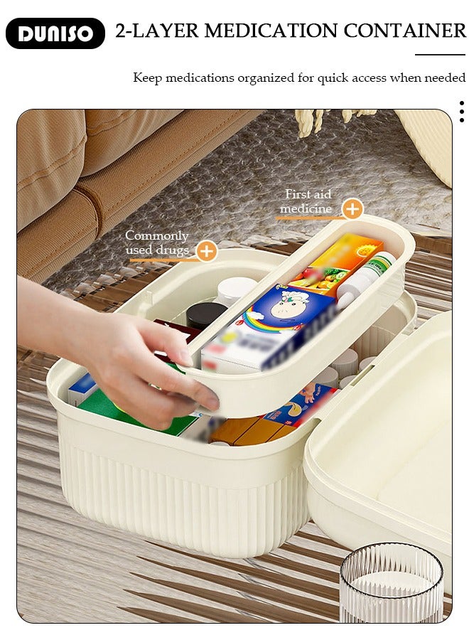 DUNISO Family Medicine Storage Box Container, 2 Layers First Aid Box Organizer with Locking Lid Handle, Multipurpose Durable Craft Tool Case Plastic Professional Emergency Bin for Home Travel Car Camping Office - Image 3