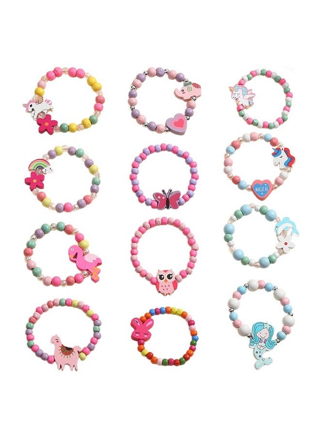PALAY® 12 Pcs Bracelet for Girls Kids Cute Cartoon Mermaid Unicorn Charm Bracelet Colorful Wooden Beads Bracelet Friendship Best Friend Bracelet Set Party Jewellery Birthday Gift for Girls, Kids - Image 1