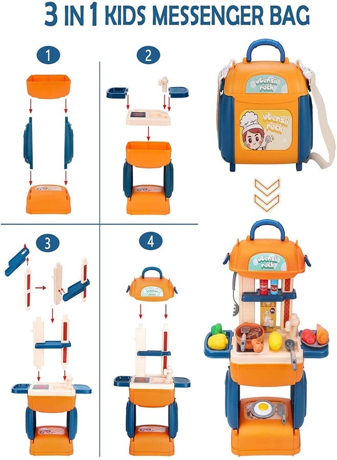 SHIPEASE 3 in 1 Mobile Kitchen Set Portable Suitcase Design Pretend Play Multi-Function Cooking Toy with Accessories for Kids Girls(Multicolor) - Image 2