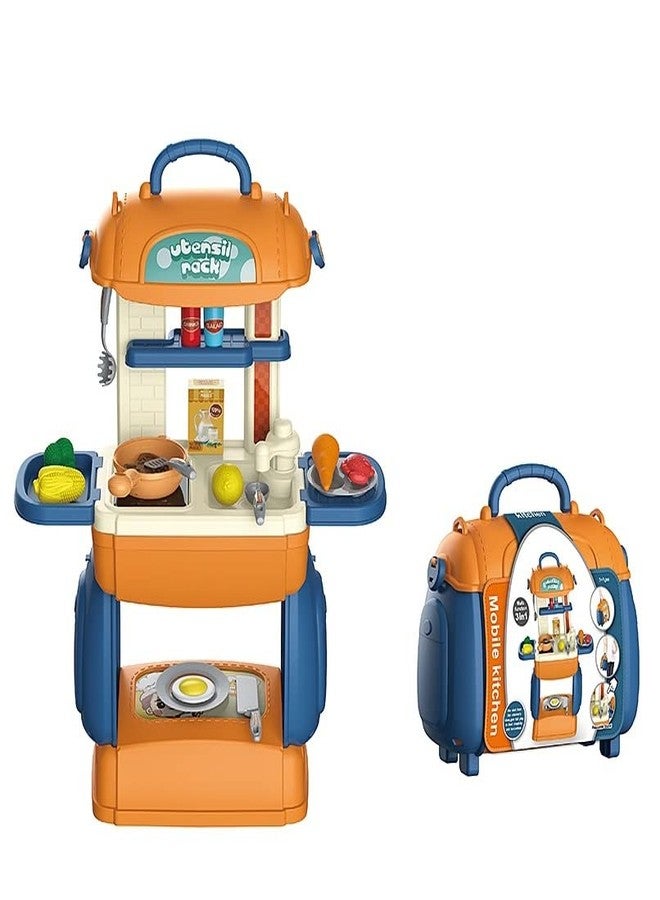 SHIPEASE 3 in 1 Mobile Kitchen Set Portable Suitcase Design Pretend Play Multi-Function Cooking Toy with Accessories for Kids Girls(Multicolor) - Image 1