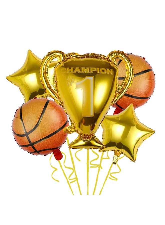 Morndew 5 PCS Basketball Golden Champion Trophy Five-pointed Star Foil Balloons for Birthday Party Baby Shower Wedding Party Celebration Party Decorations - Image 1