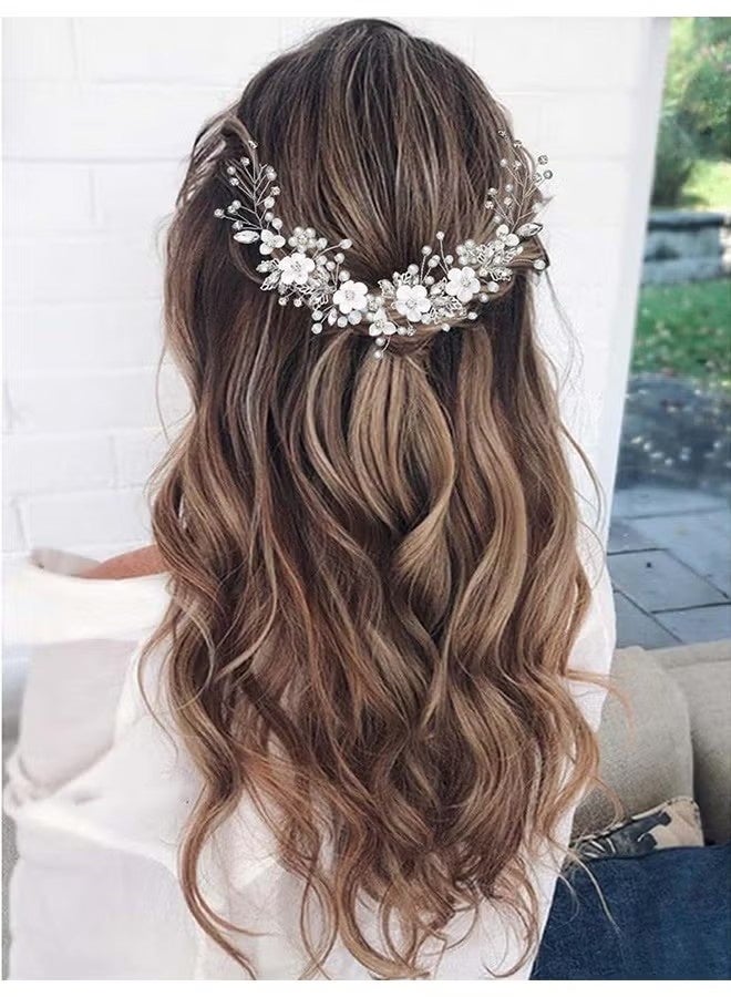 Flower Bride Wedding Hair Vine Crystal Bridal Headpieces Pearl Hair Accessories for Women and Girls - Image 2