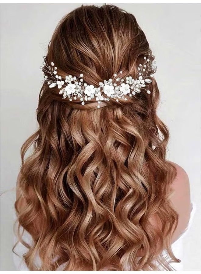 Flower Bride Wedding Hair Vine Crystal Bridal Headpieces Pearl Hair Accessories for Women and Girls - Image 5