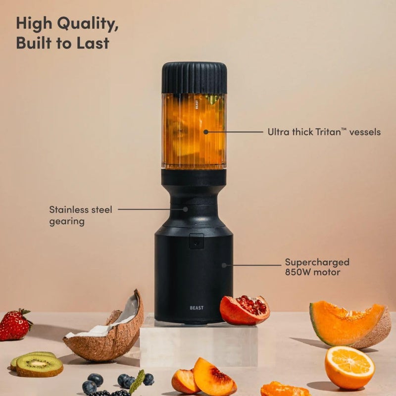 Beast Mighty 850 Plus | Premium Compact Personal Blender | Smoothies, Shakes, Dressings, Sauces | Blends Ice and Frozen Fruit | New XL Vessel | Extra Vessels, Lids and Straws | 850W (Carbon Black) - Image 2