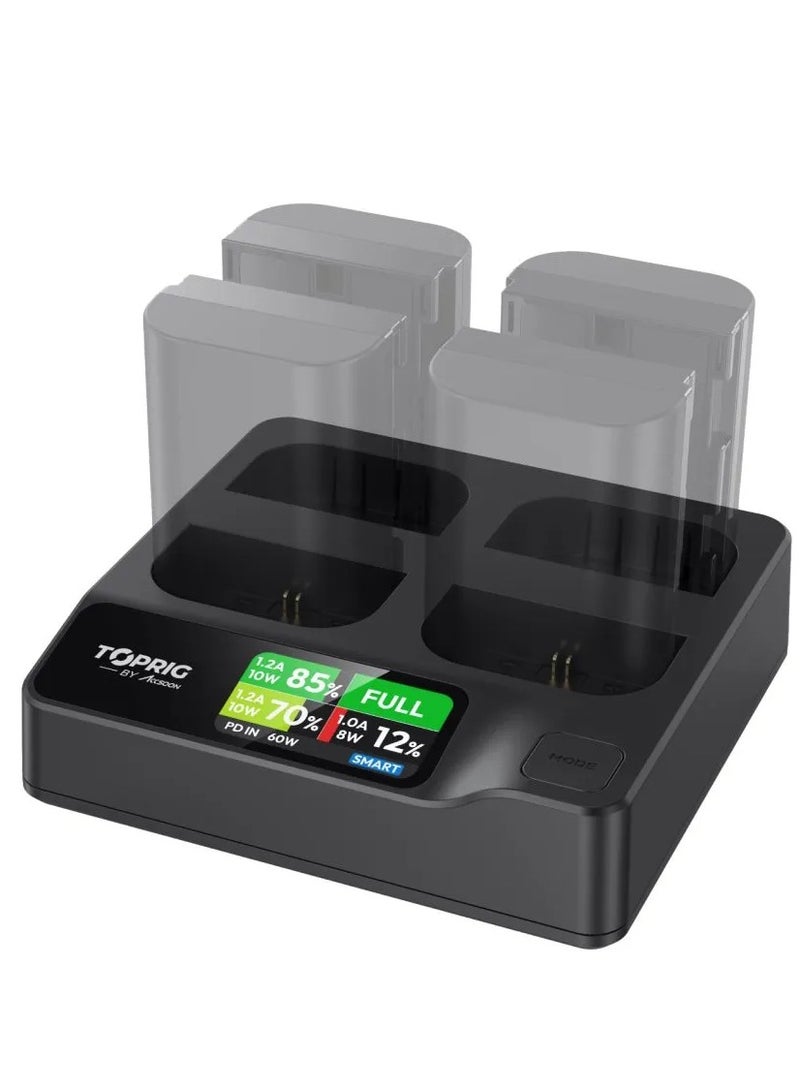 Accsoon TOPRIG 100W 4-Bay LP-E6 Fast Charger – Simultaneous Charging, USB-C PD 3.0, LCD Display, CNC Aluminum Build - Image 1