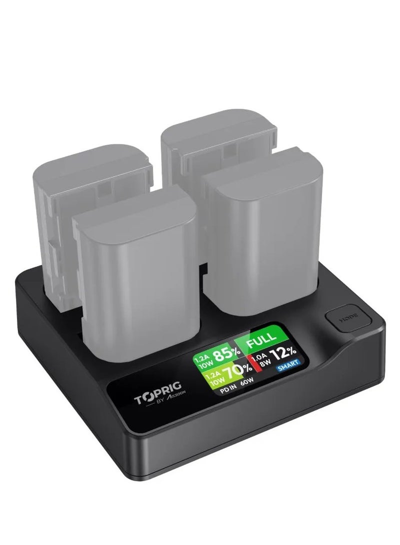 Accsoon TOPRIG 100W 4-Bay LP-E6 Fast Charger – Simultaneous Charging, USB-C PD 3.0, LCD Display, CNC Aluminum Build - Image 5
