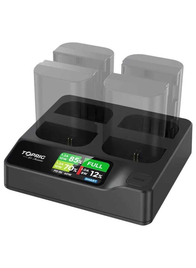Accsoon TOPRIG 100W 4-Bay LP-E6 Fast Charger – Simultaneous Charging, USB-C PD 3.0, LCD Display, CNC Aluminum Build - Image 2