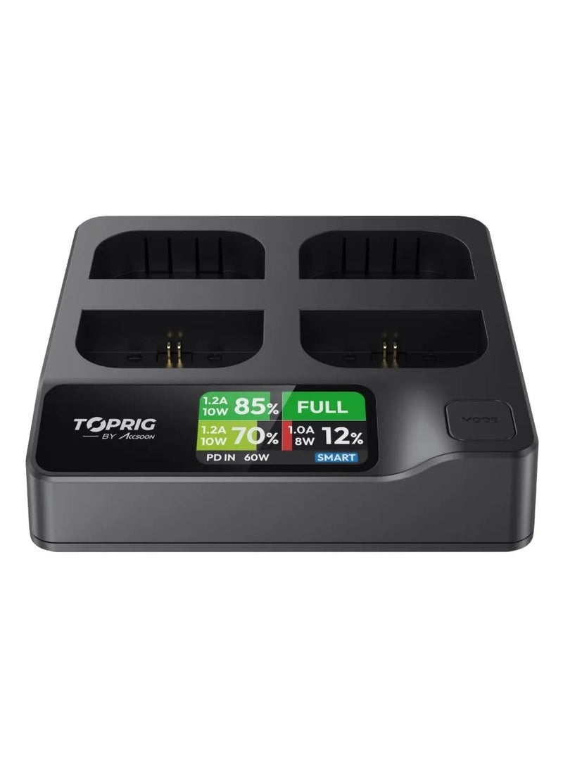 Accsoon TOPRIG 100W 4-Bay LP-E6 Fast Charger – Simultaneous Charging, USB-C PD 3.0, LCD Display, CNC Aluminum Build - Image 4