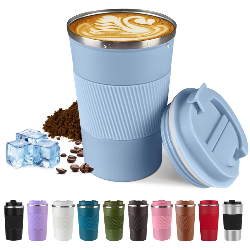 SPLMIFA Vacuum-Insulated Stainless Steel Travel Coffee Mug, Leak-Proof Reusable Coffee Cup with Lid - Keep Hot & Cold Drinks for Hours, Durable Thermos Tumbler for Men & Women (3rd-Light Blue, 17OZ) - Image 1