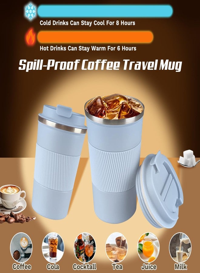 SPLMIFA Vacuum-Insulated Stainless Steel Travel Coffee Mug, Leak-Proof Reusable Coffee Cup with Lid - Keep Hot & Cold Drinks for Hours, Durable Thermos Tumbler for Men & Women (3rd-Light Blue, 17OZ) - Image 2