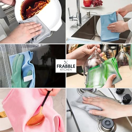Frabble Kitchen 4 Pack Microfiber Kitchen Cloth for Cleaning - Magic Cleaning Cloth for Dusting, Cooking, Glass, Car & Utensils - Super Absorbent, Lint-Free, Reusable Duster Towel for Home & Kitchen - Image 5