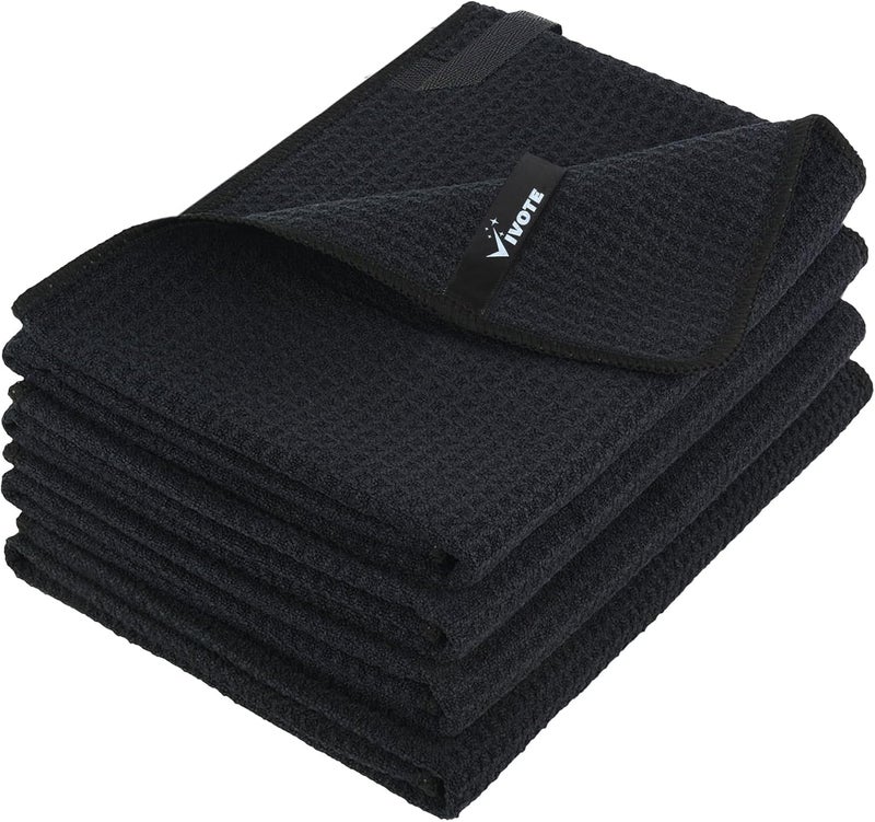 VIVOTE Microfibre Cloths, Waffle Tea Towels, Tea Towels for Kitchen, Premium Kitchen Towel, Highly Absorbent & Durable, Lint-Free Tea Towel, 50 x 70 cm, Pack of 4, Black - Image 1