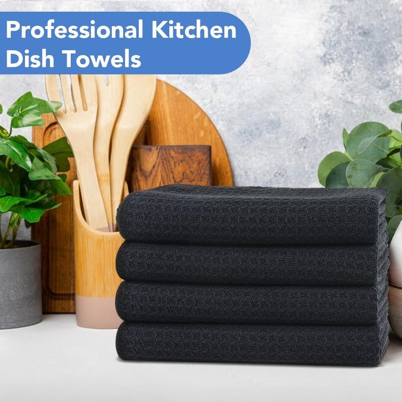VIVOTE Microfibre Cloths, Waffle Tea Towels, Tea Towels for Kitchen, Premium Kitchen Towel, Highly Absorbent & Durable, Lint-Free Tea Towel, 50 x 70 cm, Pack of 4, Black - Image 3