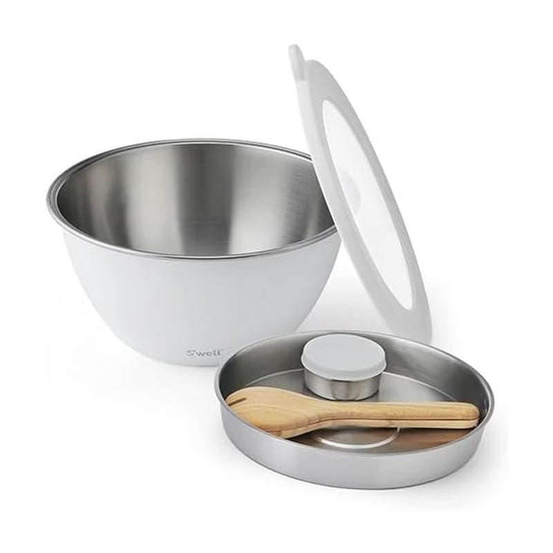 S'well Stainless Steel Salad Bowl Kit XL 184oz, Angel Food, Includes 5oz Canister For Dressing, Serving Utensils, and Removable Tray, Leakproof, Easy to Clean, Dishwasher and Refrigerator Safe - Image 1