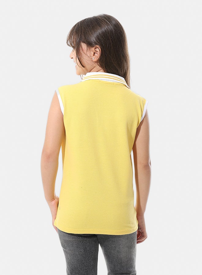 Andora Sleeveless Pique Girls Polo Shirt _ Yellow & White - Image 4