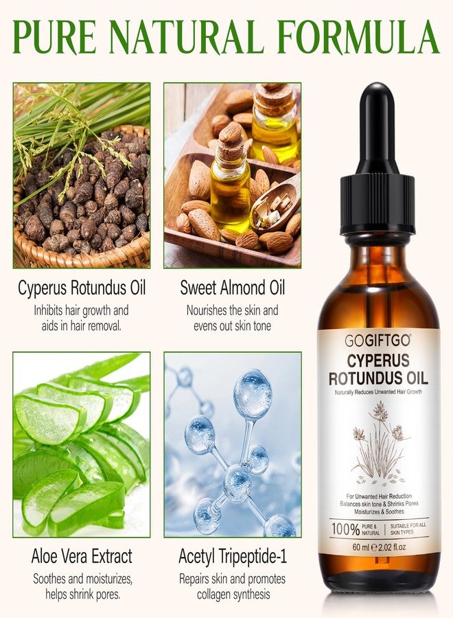 GOGIFTGO Cyperus Rotundus Oil,Cyprus Rotundus Oil for Hair Removal,Cyperus Oi-l Natural, Soothing and Gentle,Reducing Body Hair Growth,Smooth Skin & Hair Removal,60ml (2pcs - Image 5