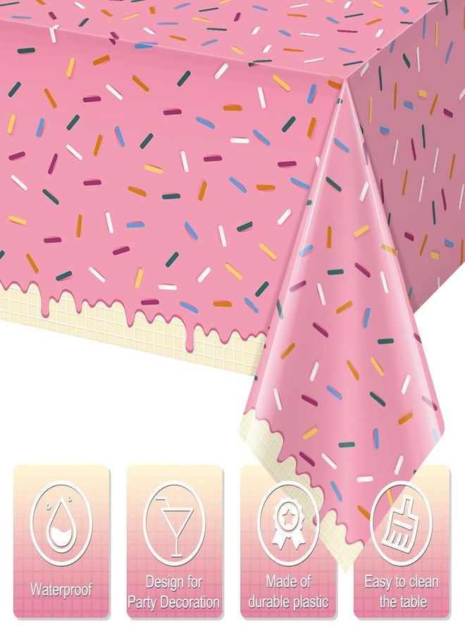Hallswl 3Pcs Sprinkle Donut Tablecloth, Pink Ice Cream Table Cloth Disposable Plastic Rectangle Table Covers for Baby Girl Sweet One Birthday Donut Grow Up Donut Themed Party Decorations, 54 X 108 Inch - Image 3