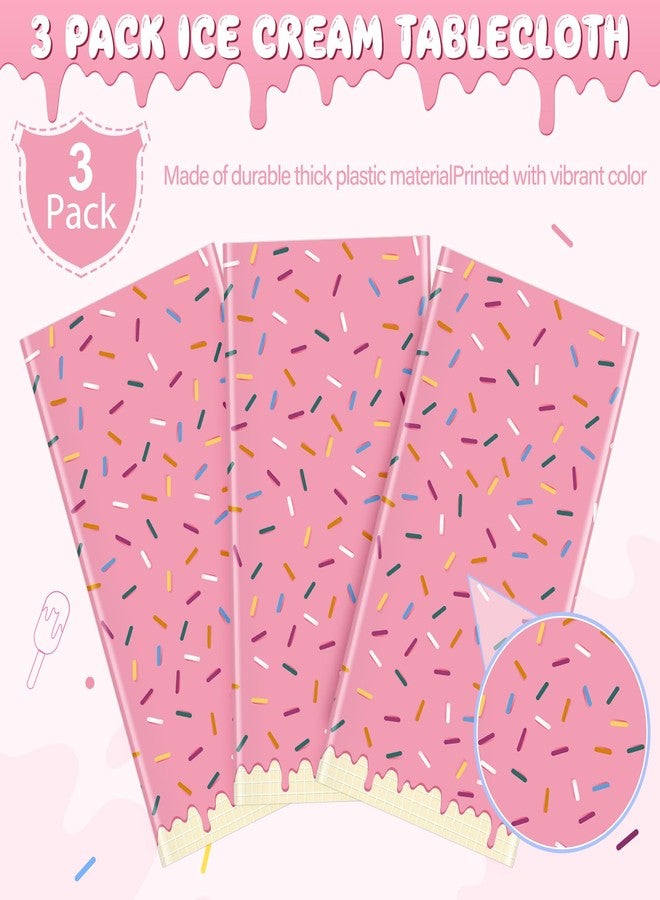 Hallswl 3Pcs Sprinkle Donut Tablecloth, Pink Ice Cream Table Cloth Disposable Plastic Rectangle Table Covers for Baby Girl Sweet One Birthday Donut Grow Up Donut Themed Party Decorations, 54 X 108 Inch - Image 4
