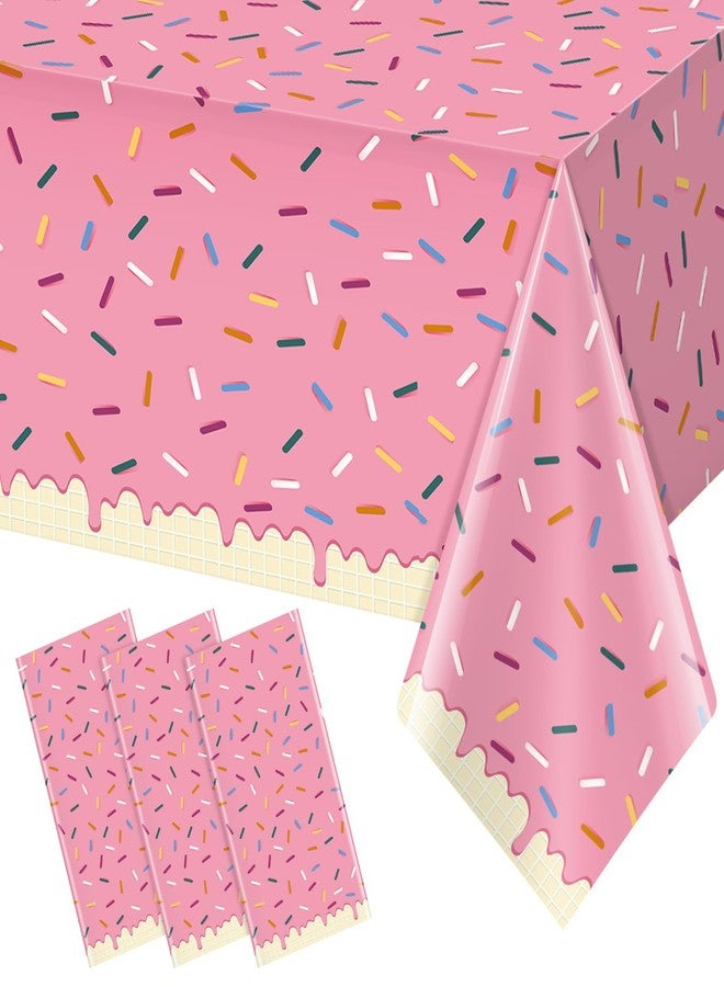 Hallswl 3Pcs Sprinkle Donut Tablecloth, Pink Ice Cream Table Cloth Disposable Plastic Rectangle Table Covers for Baby Girl Sweet One Birthday Donut Grow Up Donut Themed Party Decorations, 54 X 108 Inch - Image 1