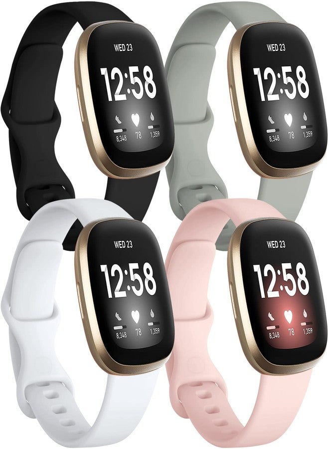 Getino Compatible with Fitbit Sense 2/ Sense Bands/Versa 4/ Versa 3 Bands Women Men, Silicone Sport Accessories Band, Small Black/Gray/Pink/White - Image 1