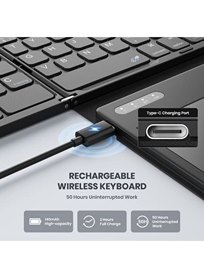 Foldable Bluetooth Keyboard, Portable Full Size with Large Touchpad, Numeric Keypad, PU Leather, Wireless Travel for Windows iOS Android Mac (Sync up to 3 devices) - Image 5