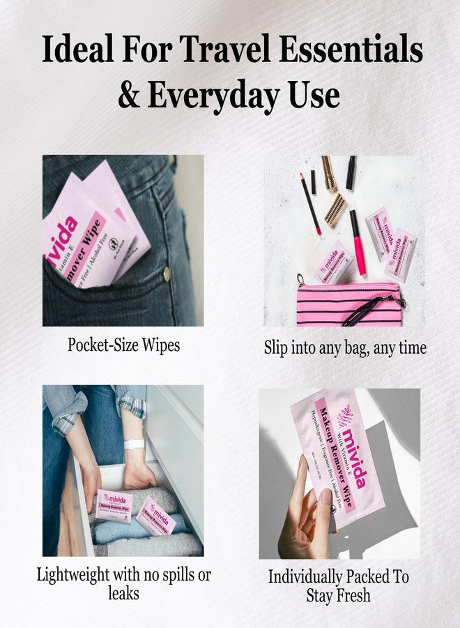 mivida 100 Count Individually Wrapped Makeup Remover Wipes with Vitamin E | Fragrance-Free, Alcohol-Free makeup wipes | Hypoallergenic single make up removing wipes - Image 5