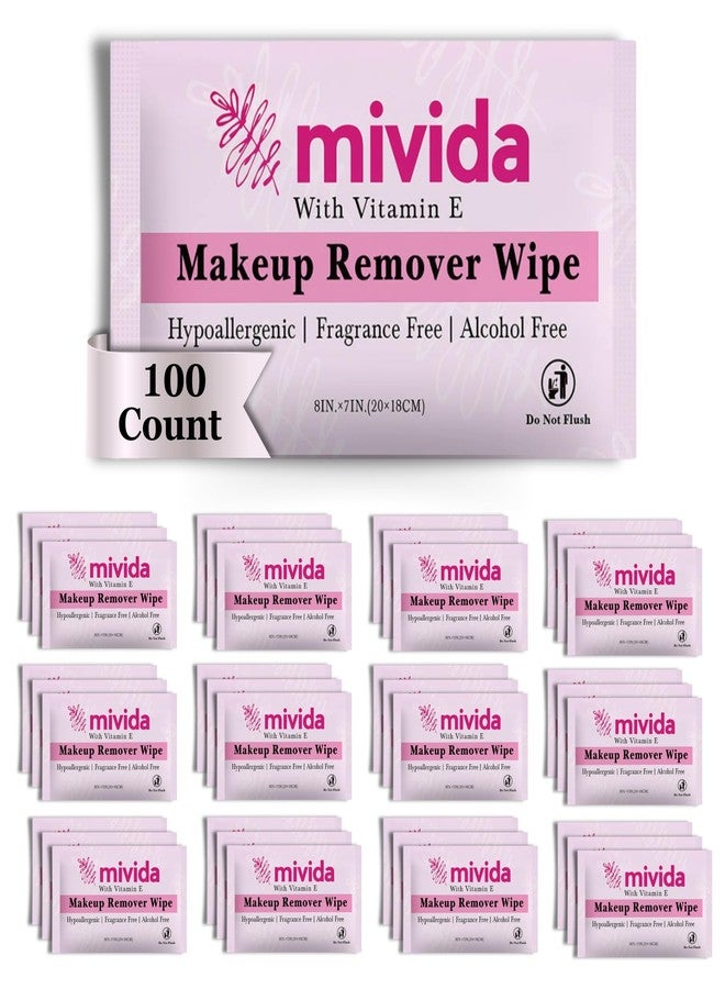 mivida 100 Count Individually Wrapped Makeup Remover Wipes with Vitamin E | Fragrance-Free, Alcohol-Free makeup wipes | Hypoallergenic single make up removing wipes - Image 1
