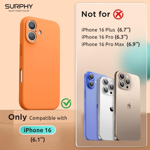 SURPHY Designed for iPhone 16 Case Compatible with MagSafe 61 inch 2024 with Screen Protector Liquid Silicone Phone Case Camera Protective Soft Microfiber Lining Marigold Orange - Image 3