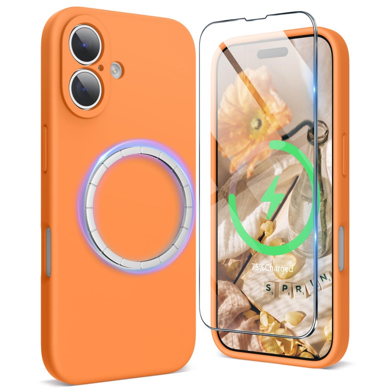 SURPHY Designed for iPhone 16 Case Compatible with MagSafe 61 inch 2024 with Screen Protector Liquid Silicone Phone Case Camera Protective Soft Microfiber Lining Marigold Orange - Image 2