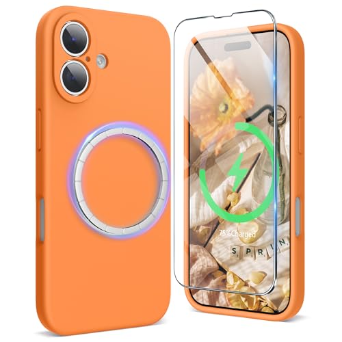 SURPHY Designed for iPhone 16 Case Compatible with MagSafe 61 inch 2024 with Screen Protector Liquid Silicone Phone Case Camera Protective Soft Microfiber Lining Marigold Orange - Image 1