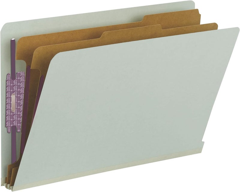 Smead Smead 100 Recycled End Tab Pressboard Classification File Folder with SafeSHIELD Fasteners 2 Dividers 2 Expansion Legal Size GrayGreen 10 per Box 29810  - Image 1