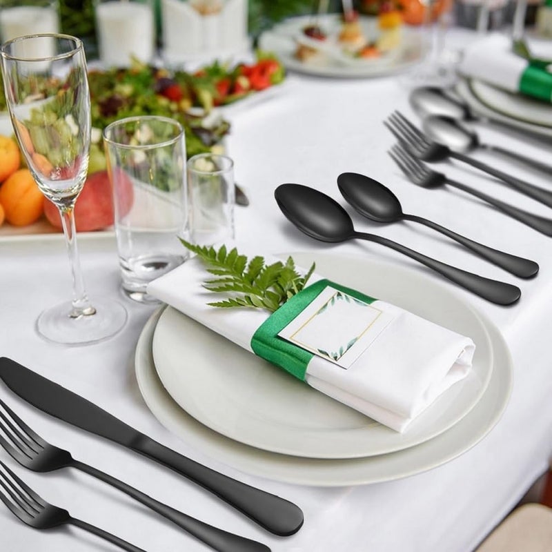 MOBDESK 20 Pcs Stainless Steel Black Flatware Tableware Cutlery Set Include KnifeForkSpoon Utensils for Dinner Dishwasher Safe Mirror Polished Comfortable Grip Smoothened Edges - Image 2