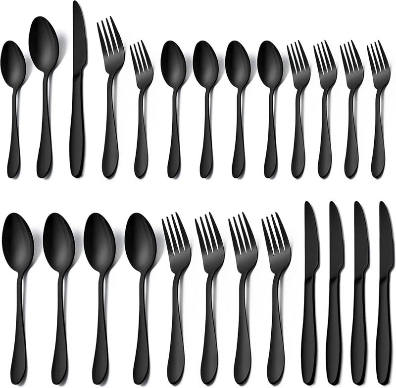 MOBDESK 20 Pcs Stainless Steel Black Flatware Tableware Cutlery Set Include KnifeForkSpoon Utensils for Dinner Dishwasher Safe Mirror Polished Comfortable Grip Smoothened Edges - Image 1