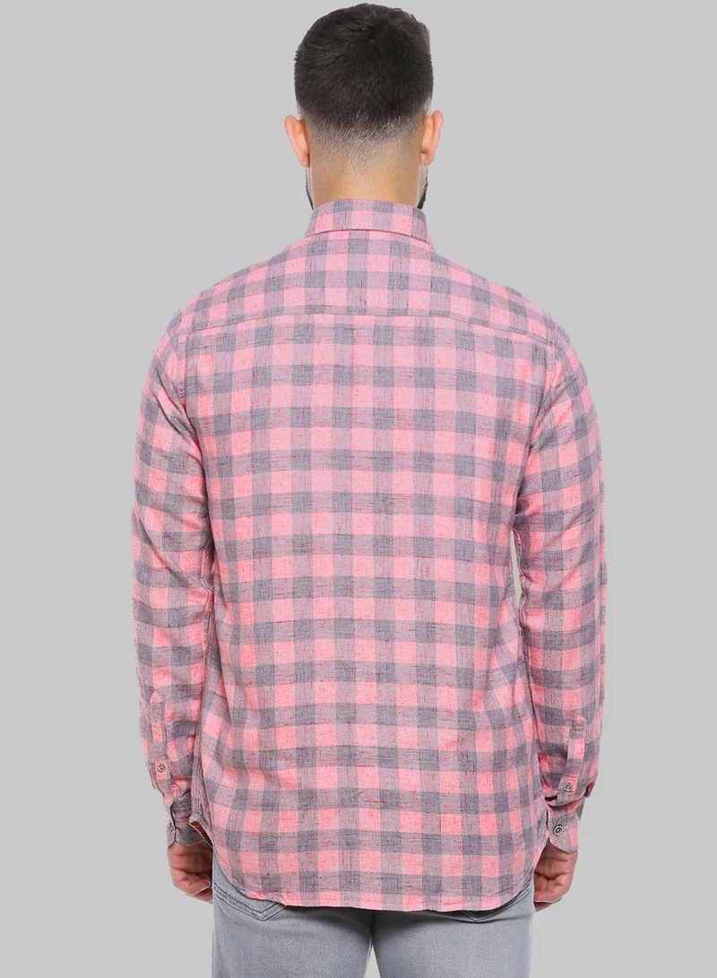 Campus Sutra Men's Blush Pink & Moon Grey Tartan Plaid Shirt