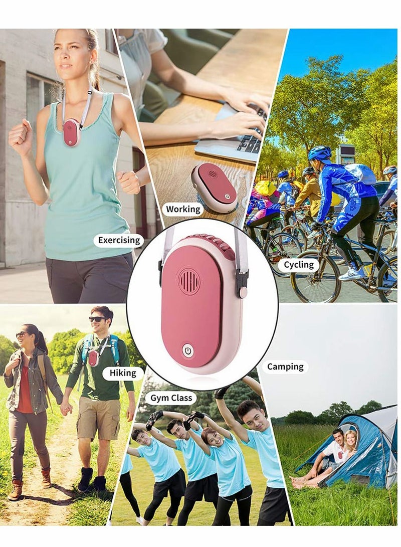 KASTWAVE Portable Hanging Neck Fan with Adjustable Lanyard,  3 Speed Wearable Mini USB, Pink - Image 2