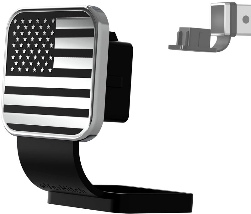 eVerHITCH 2 Inch Universal Flag Tow Hitch Covers American Flag Trailer Hitch Cover Tube Plug Insert Car Exterior Accessories Receiver Tube Hitch Plug Chrome and Black Fits 2 Receiver
