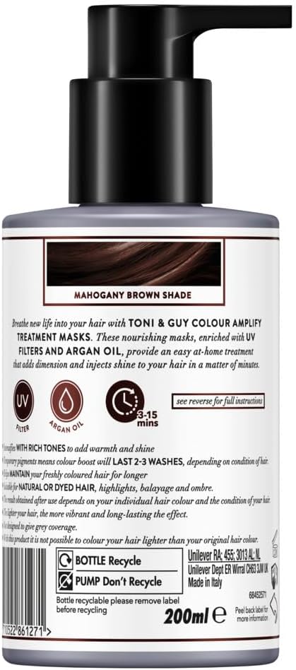 TONI&GUY قناع توني غاي لتغذية الشعر بلون بني محمر مع أصباغ لون مؤقتة وزيت أركان ومرشحات حماية من الأشعة فوق البنفسجية 200 مل - Image 5