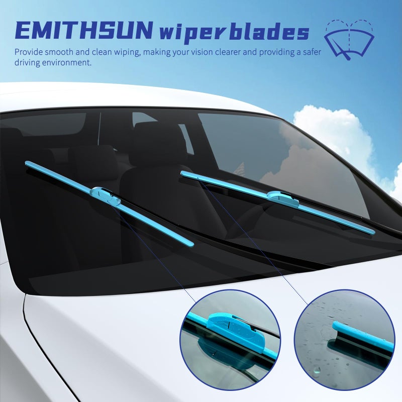 EMITHSUN OEM QUALITY 26" + 16" Premium All-Seasons Durable Stable And Quiet Blue Windshield Wiper Blades (Set of 2) - Image 5