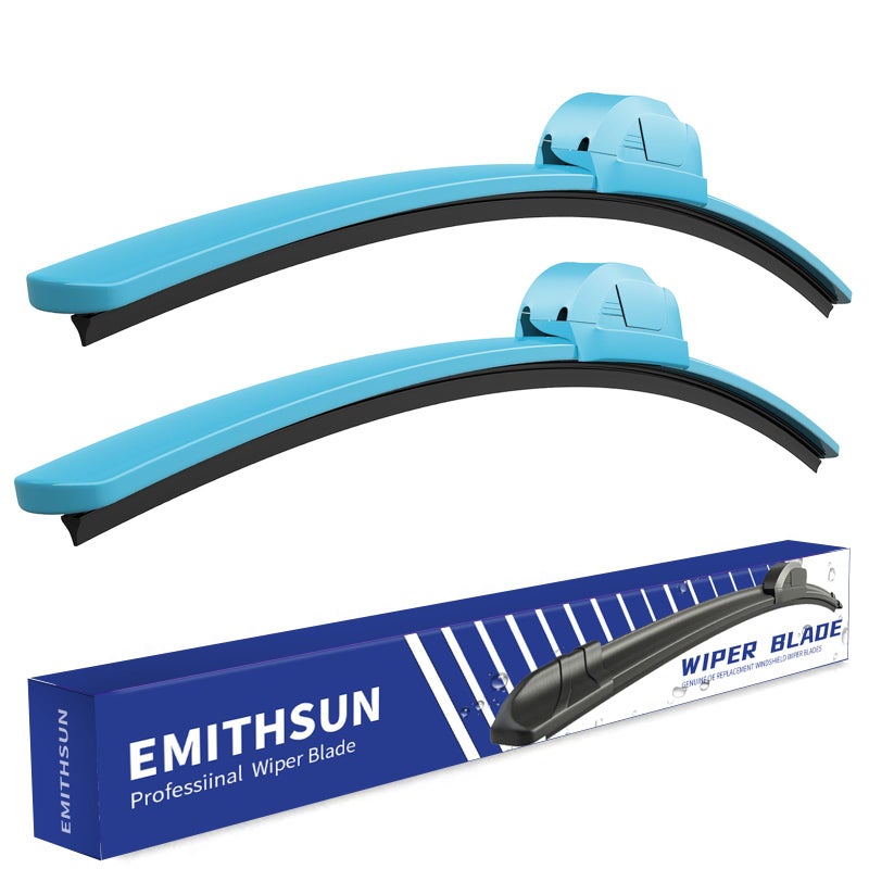 EMITHSUN OEM QUALITY 26" + 16" Premium All-Seasons Durable Stable And Quiet Blue Windshield Wiper Blades (Set of 2) - Image 1