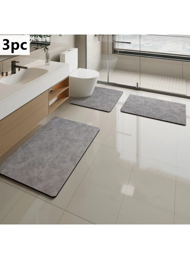 Kutis 3-Piece European Simple Style Toilet Floor Mat Set Bathroom Carpet Set Diatom Mud Grey - Image 1
