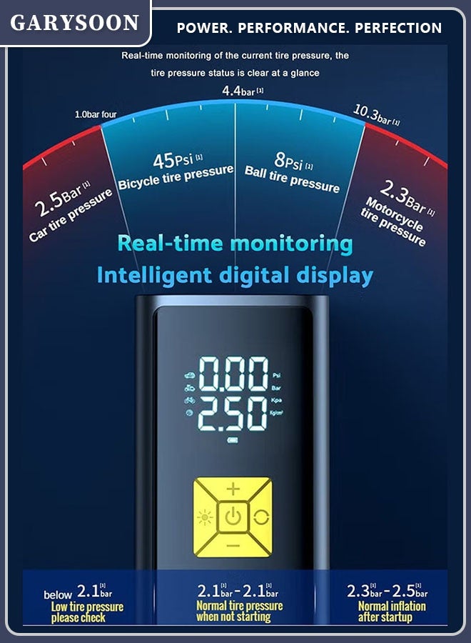 Garysoon Car Air Pump Car Tyre Inflator Air Compressor with Auto Stop and LED Light Fast Portable Air Pump 150 PSI Fast Inflation with LCD Dual Screen for Car Bicycle Motorcycle Ball Air Mattress - Image 5