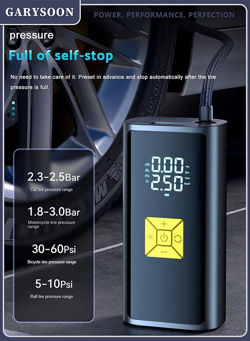 Garysoon Car Air Pump Car Tyre Inflator Air Compressor with Auto Stop and LED Light Fast Portable Air Pump 150 PSI Fast Inflation with LCD Dual Screen for Car Bicycle Motorcycle Ball Air Mattress - Image 3