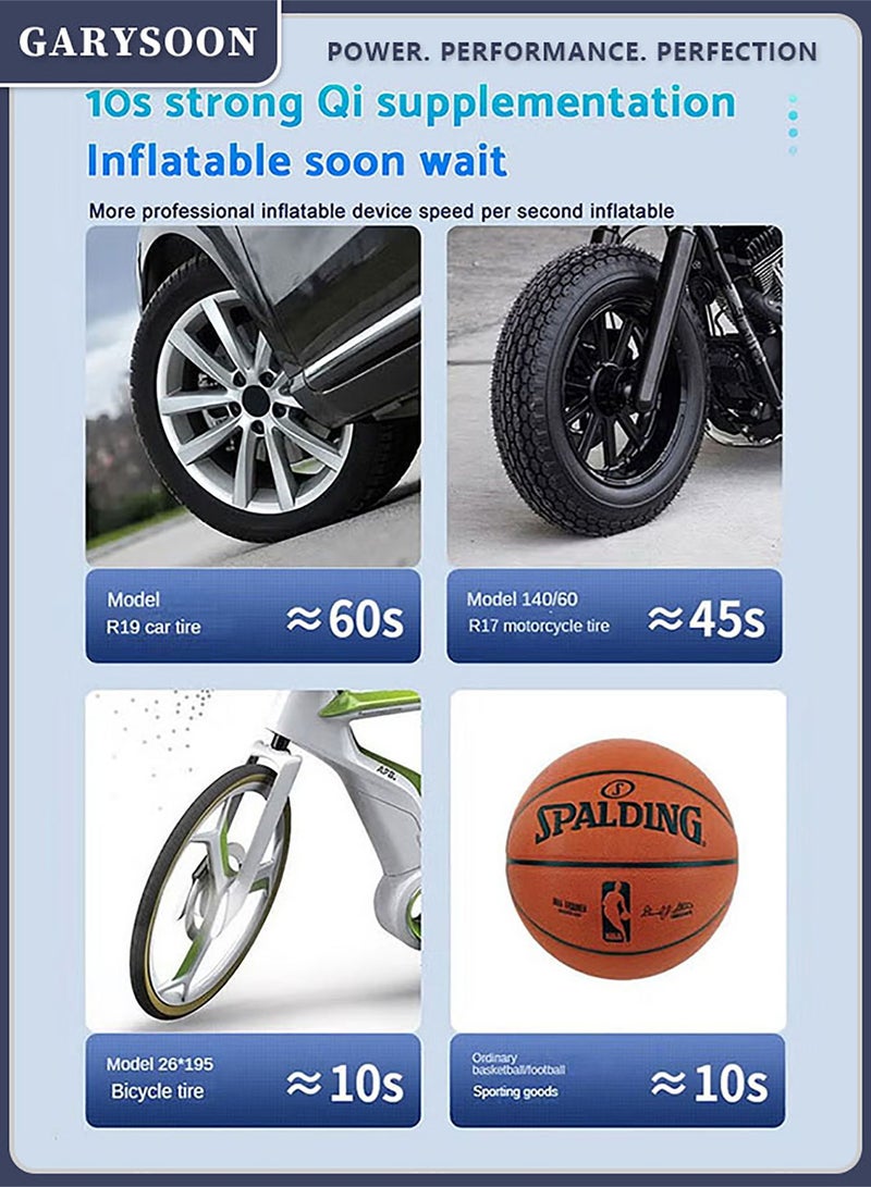 Garysoon Car Air Pump Car Tyre Inflator Air Compressor with Auto Stop and LED Light Fast Portable Air Pump 150 PSI Fast Inflation with LCD Dual Screen for Car Bicycle Motorcycle Ball Air Mattress - Image 2