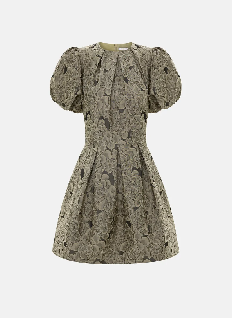 Lichi Voluminous jacquard mini dress with puff sleeves