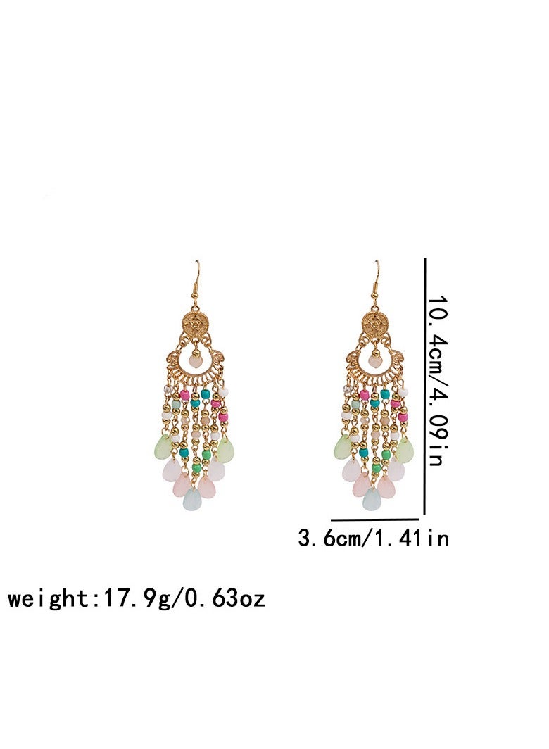 Handmade Bohemian Earrings Vintage Drop Dangle Earrings for Women Colorful Boho Flower Beaded Tassel Earrings Drop Earrings Boho Ethnic Water Drop Statement Earrings(White)  - Image 3