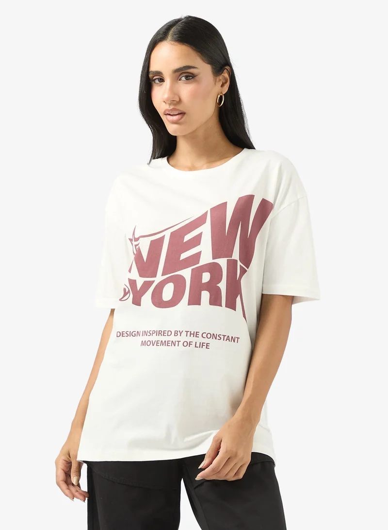 Ginger Cotton Oversize Varsity Graphic T-shirt