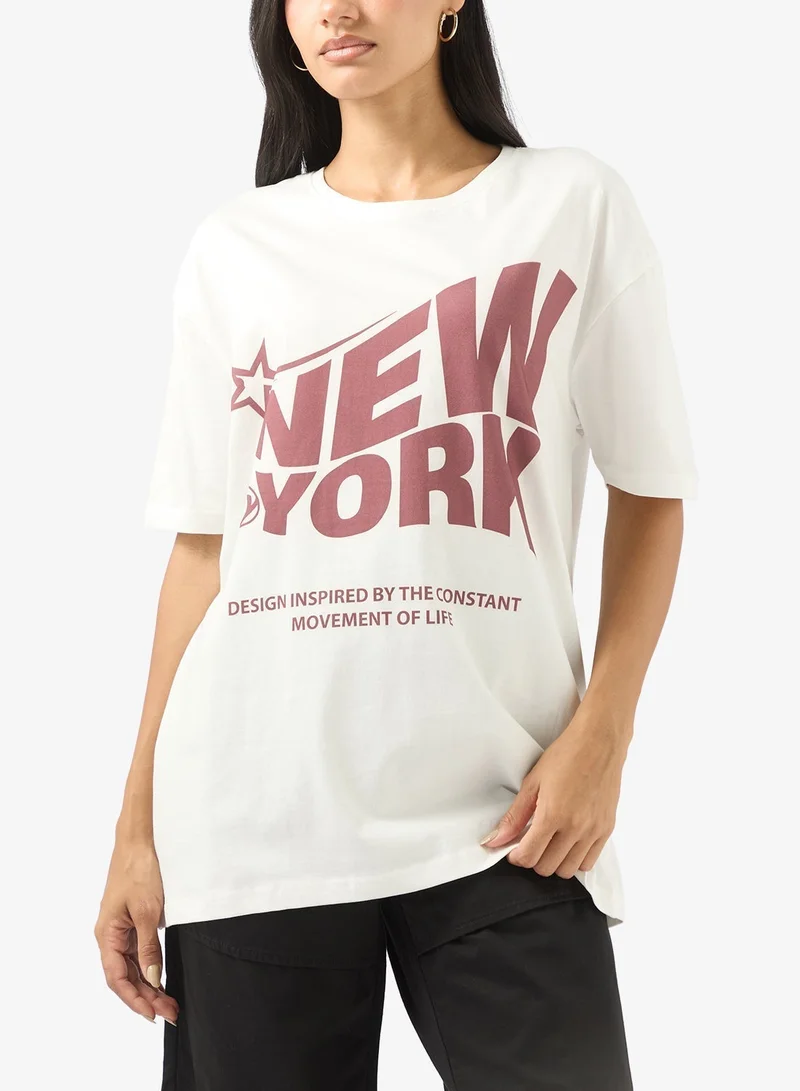 Ginger Cotton Oversize Varsity Graphic T-shirt