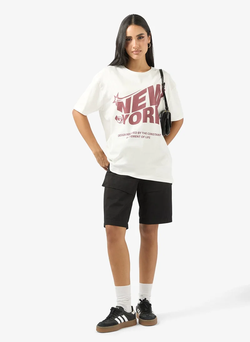 Ginger Cotton Oversize Varsity Graphic T-shirt