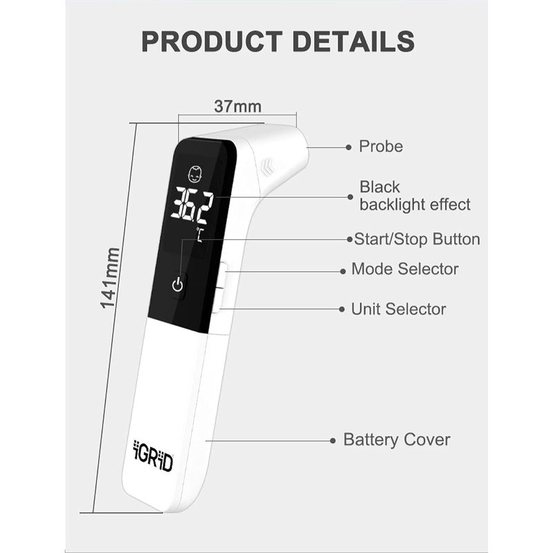 iGRiD Plastic Non-Contact Digital Infrared Forehead & Ear Thermometer For Babies and Adults - Image 4